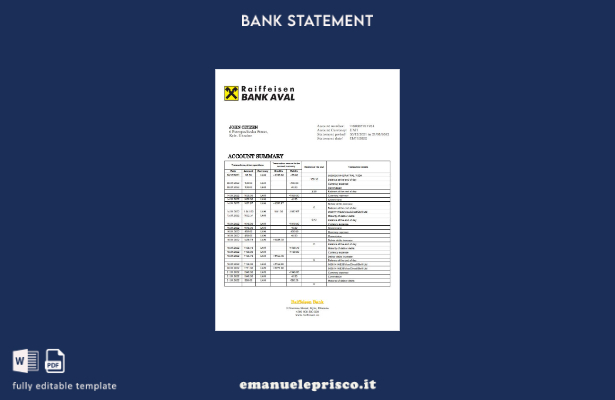 modello word di estratto conto bancario Raiffeisen Ucraina in stile verificato